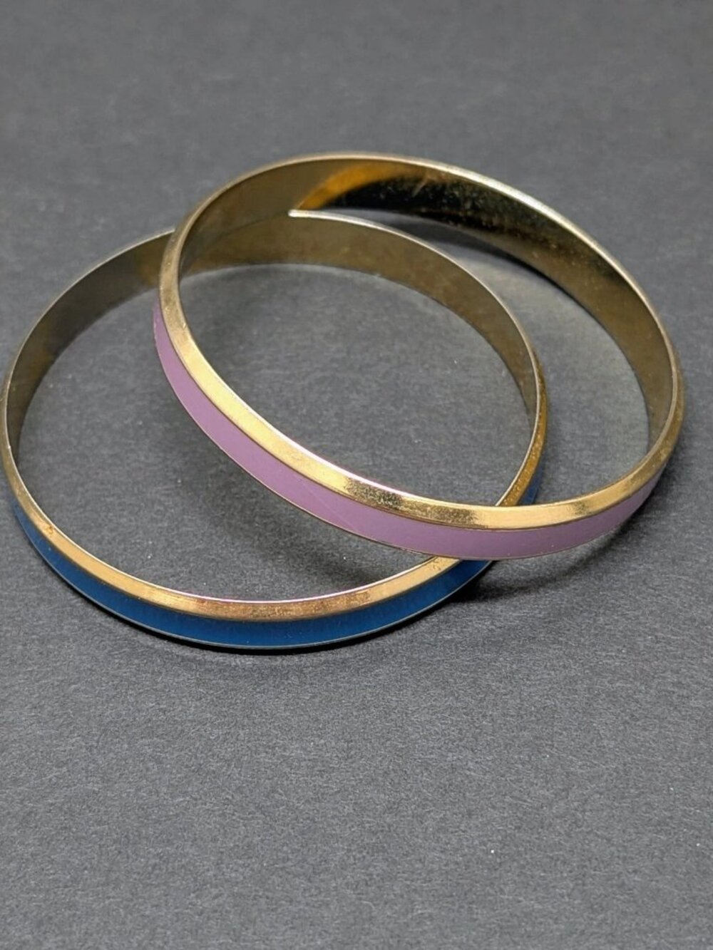 Vintage Gold Tone Blue Lilac Purple Enamel Bangle Bracelet Set of Two Pair